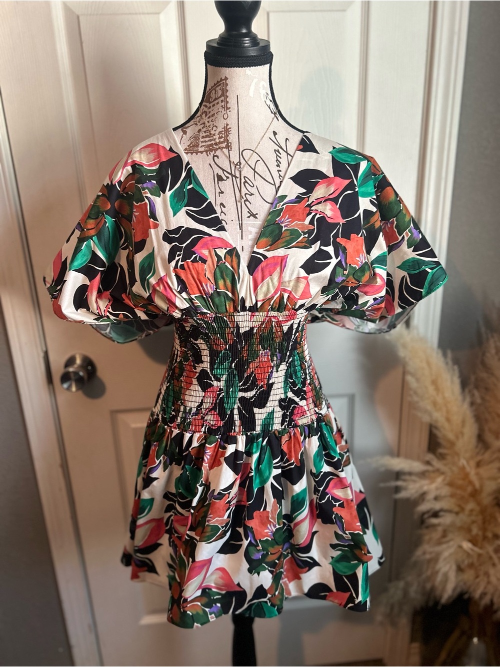 Misa Los Angeles floral-v neck smocked dress